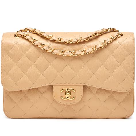 CHANEL Caviar Quilted Jumbo Double Flap Beige